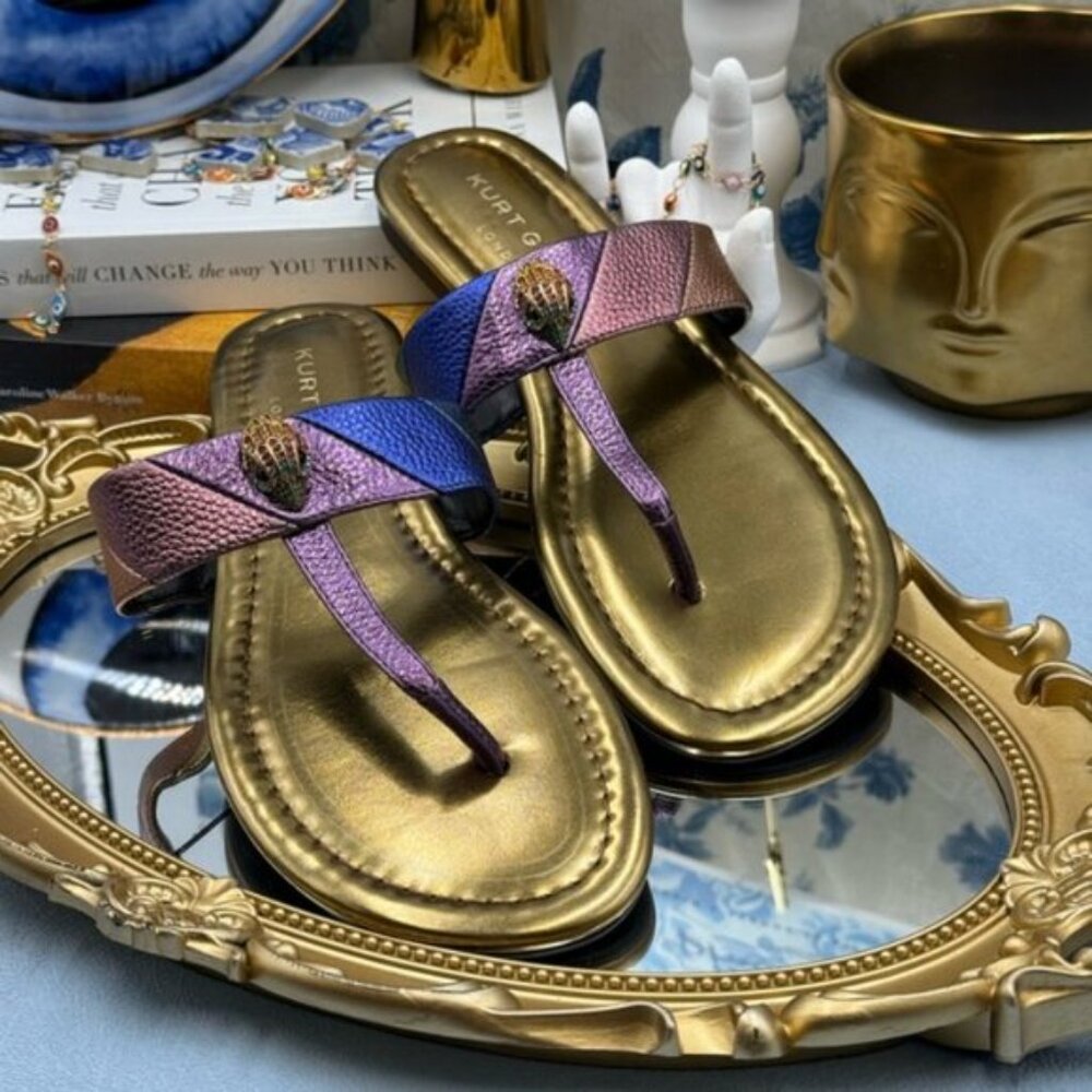 🆕 KURT GEIGER LONDON 🧿 NWOB Kensington T-Bar Sandal, Metallic Rainbow, Sz US 7 - Picture 6 of 13